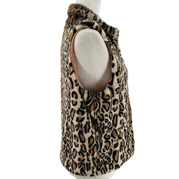 Cejon Brown Leopard Animal Print Faux Fur Sleeveless Zip Vest Jacket Women Sz M - Picture 4 of 14